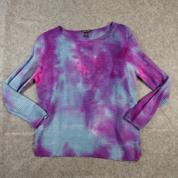 Eileen Fisher Top Womens Medium Linen Tie Dye Knit Pullover Crew Neck Long Slv - Picture 1 of 9